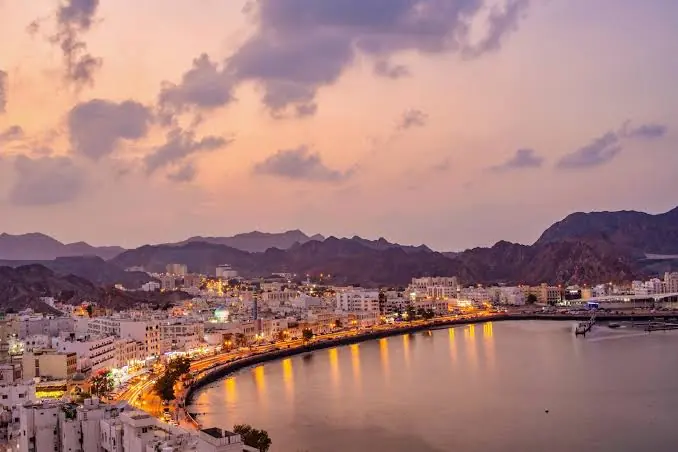 Muttrah corniche in Muscat at dusk, on the coast a short drive north of Al Amerat