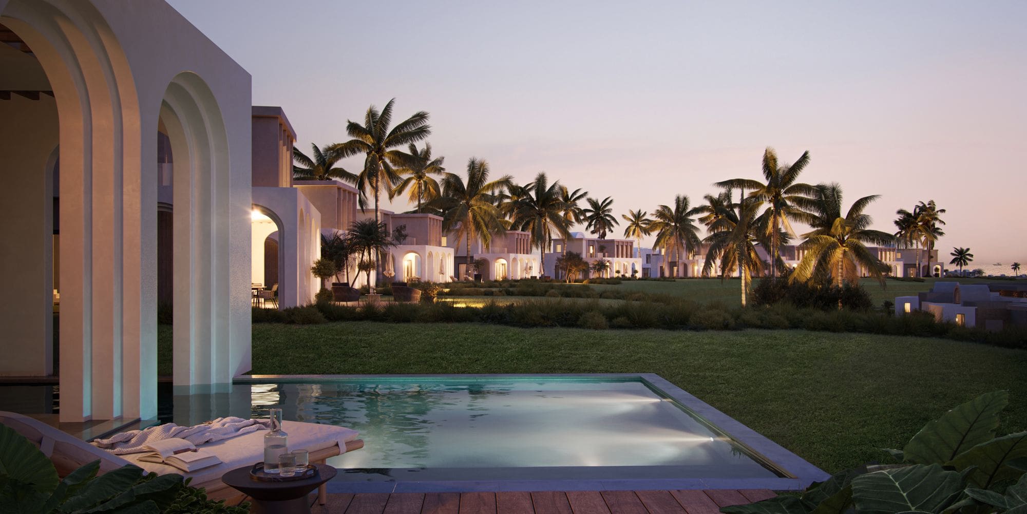 Beachfront chalets and lagoon at Hawana Salalah